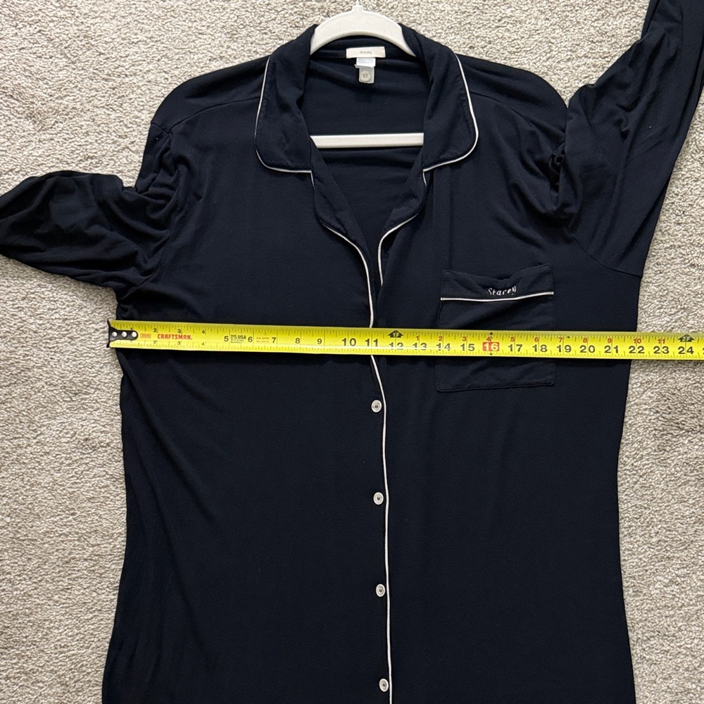 Eberjey Gisele Women's Medium Black Button Down long Sleeve Pijama Sleepshirt - Picture 10 of 13